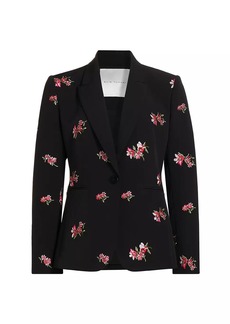 Elie Tahari The Emerson Floral-Embroidered One-Button Blazer