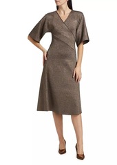 Elie Tahari The Everly Metallic Knit Wrap Midi-Dress