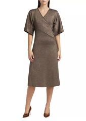 Elie Tahari The Everly Metallic Knit Wrap Midi-Dress