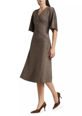 Elie Tahari The Everly Metallic Knit Wrap Midi-Dress