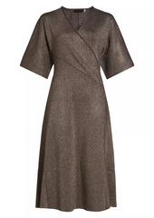 Elie Tahari The Everly Metallic Knit Wrap Midi-Dress