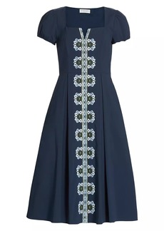 Elie Tahari The Faye Embroidered Cotton Midi-Dress