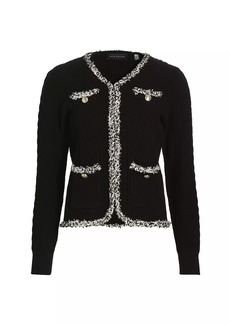 Elie Tahari The Kadie Tweed-Trim Cardigan