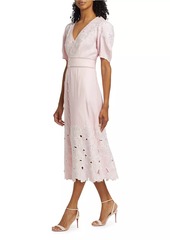 Elie Tahari The Lorelei Embroidered Linen Midi-Dress