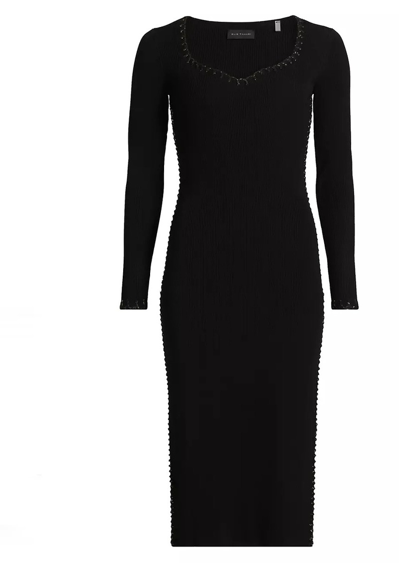 Elie Tahari The Maddie Rib-Knit Sweetheart Midi-Dress