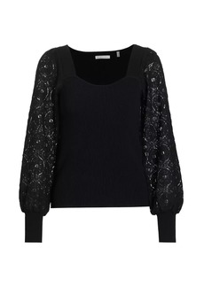 Elie Tahari The Waverly Lace-Sleeve Sweater