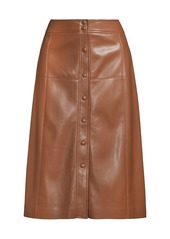 Elie Tahari Vegan Leather Button-Front Midi-Skirt