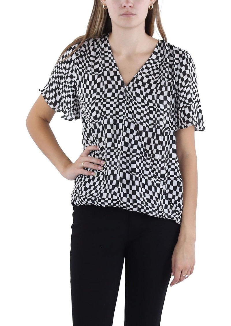 Elie Tahari Womens Checker Casual Wrap Top