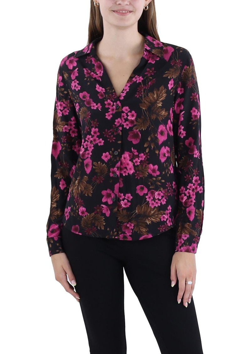 Elie Tahari Womens Floral Long Sleeve Button-Down Top