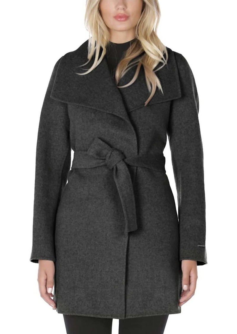 Elie Tahari Wool Wrap Coat With Tie Belt In Charcoal