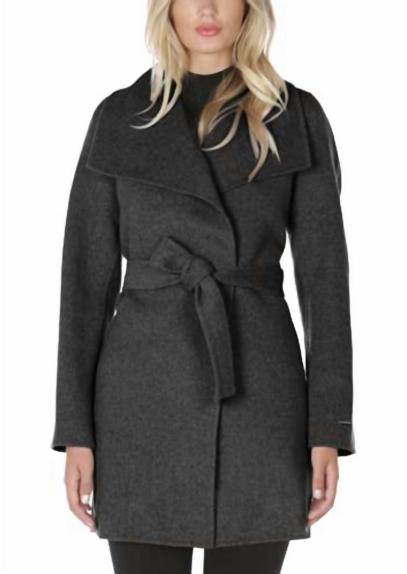 Elie Tahari Wool Wrap Coat With Tie Belt In Deep Charcoal