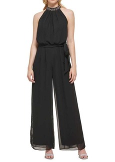 Eliza J Chiffon Beaded Jumpsuit