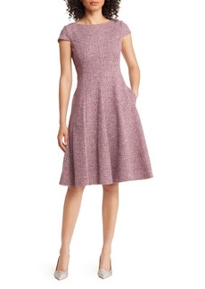 Eliza J Cap Sleeve Tweed Fit & Flare Dress