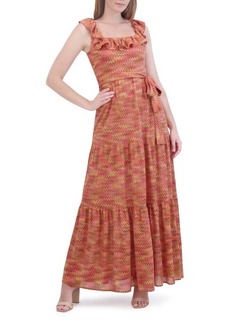 Eliza J Chevron Stripe Tiered Ruffle Maxi Dress