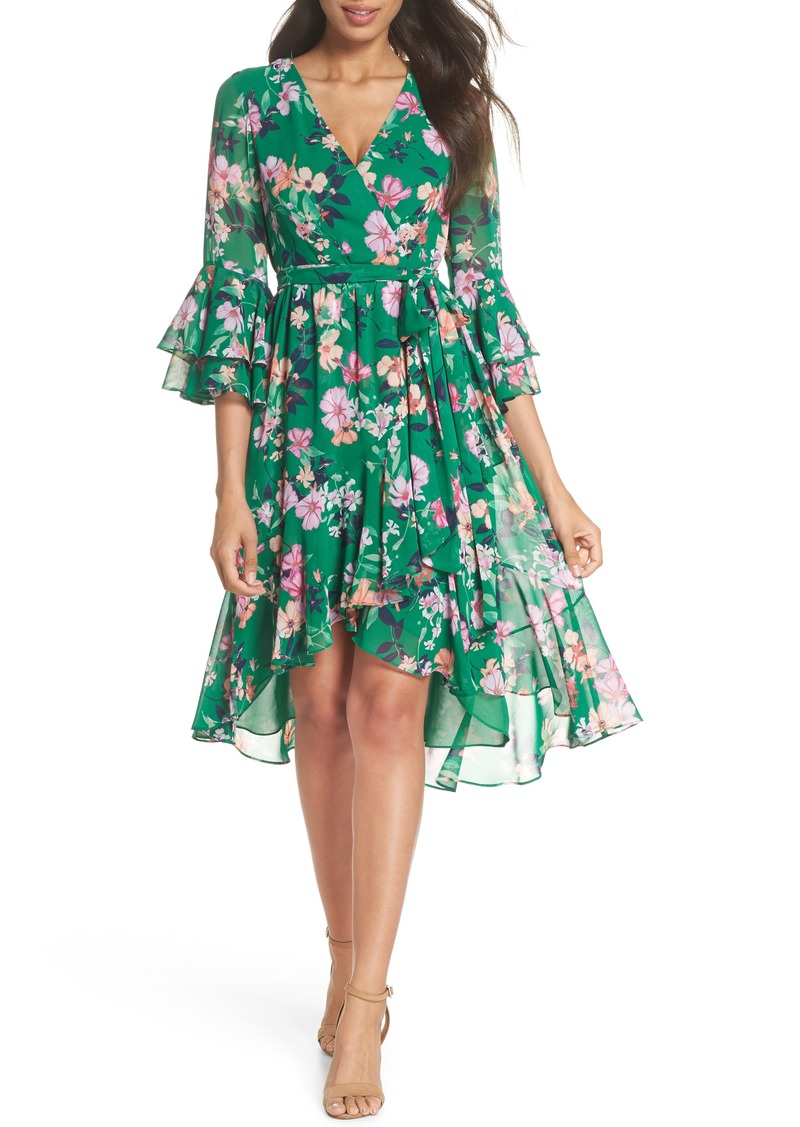 ruffle sleeve floral faux wrap dress eliza j