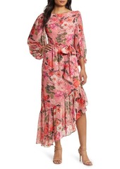 Eliza J Floral Balloon Sleeve Asymmetric Maxi Dress