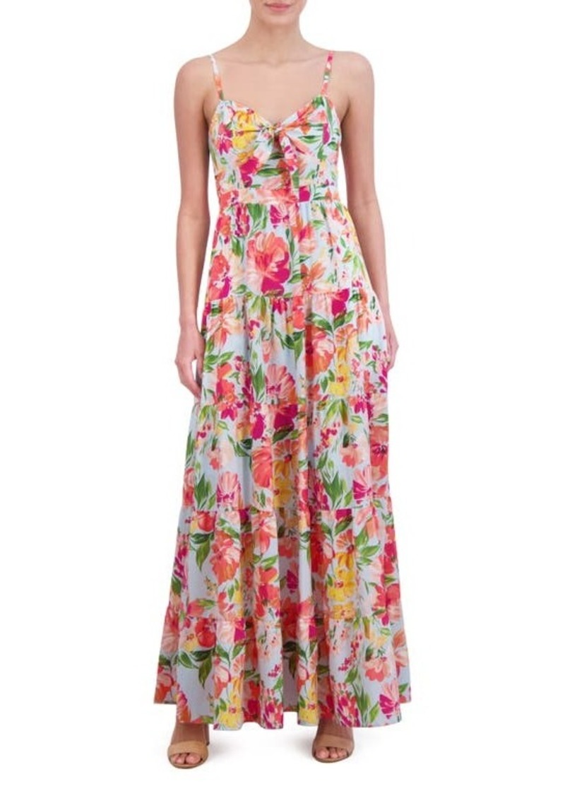 Eliza J Floral Bow Front Tiered Maxi Dress