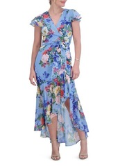 Eliza J Floral Double Flutter Sleeve High-Low Dress