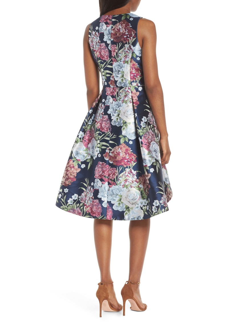 eliza j floral jacquard fit & flare dress