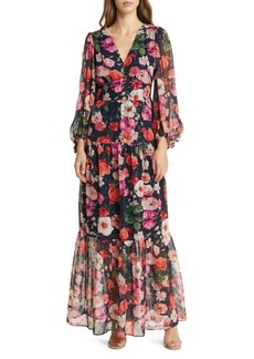 Eliza J Floral Long Sleeve Chiffon Maxi Dress