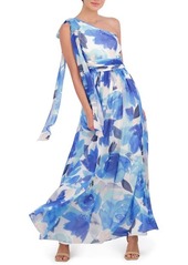 Eliza J Floral One-Shoulder Gown