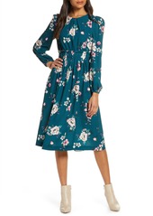 Eliza J Floral Print Long Sleeve Midi Dress (Regular & Petite)