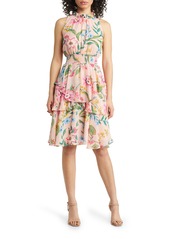 Eliza J Floral Sleeveless Smock Waist Dress in Blush at Nordstrom Rack