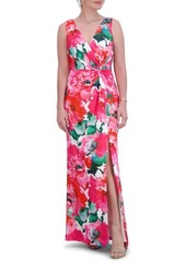 Eliza J Floral Twist Front Sleeveless Gown