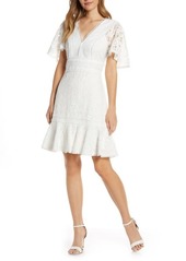 Eliza J Flounce Lace Dress in Ivory at Nordstrom