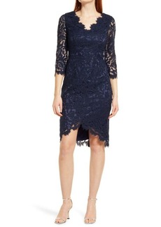 Eliza J Lace High/Low Sheath Dress in Navy at Nordstrom