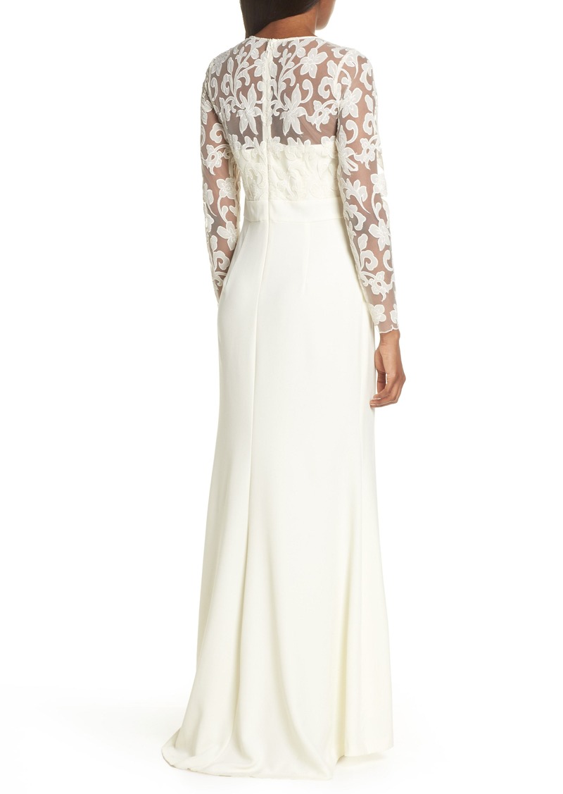 eliza j lace bodice trumpet dress