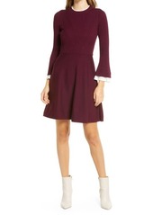 Eliza J Long Sleeve Fit & Flare Sweater Minidress in Wine at Nordstrom