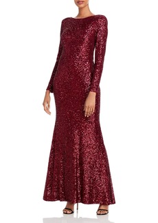 Eliza J Long Sleeve Sequined Gown