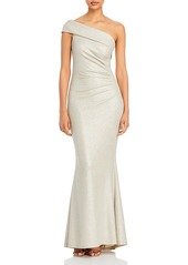 Eliza J Metallic Knit One Shoulder Gown