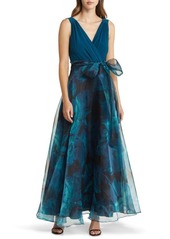 Eliza J Mixed Media Sleeveless A-Line Gown