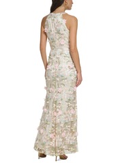 Eliza J Petite Floral-Applique Embroidered Gown - Pink Champagne