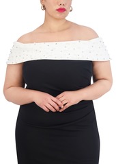 Eliza J Plus Size Embellished Off-The-Shoulder Gown - Black White