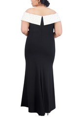 Eliza J Plus Size Embellished Off-The-Shoulder Gown - Black White