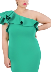 Eliza J Plus Size Ruffled One-Shoulder Dress - Green