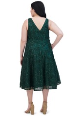 Eliza J Plus Size V-Neck Sleeveless A-Line Sequin Dress - Hunter