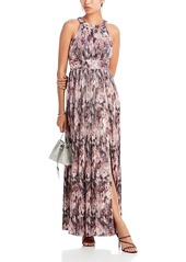 Eliza J Printed Halter Neck Slit Gown