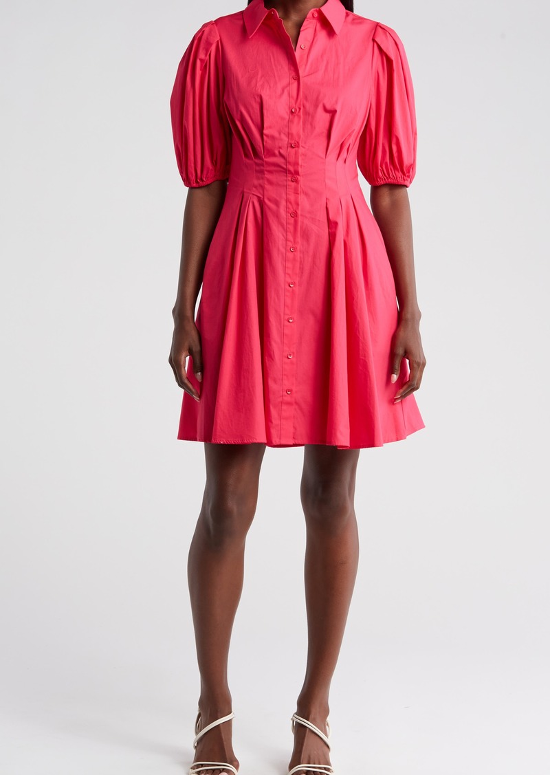 Eliza J Puff Sleeve Cotton Shirtdress in Hot Pink at Nordstrom Rack