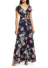 Eliza J Ruffle Floral Maxi Dress in Navy at Nordstrom Rack