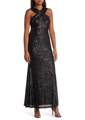 Eliza J Sequin Cross Front Gown