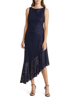Eliza J Sequin Lace Asymmetric Hem Cocktail Dress