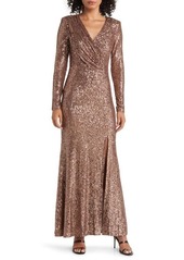 Eliza J Sequin Long Sleeve Gown