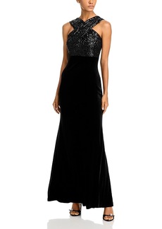 Eliza J Sequined Velvet Mermaid Gown