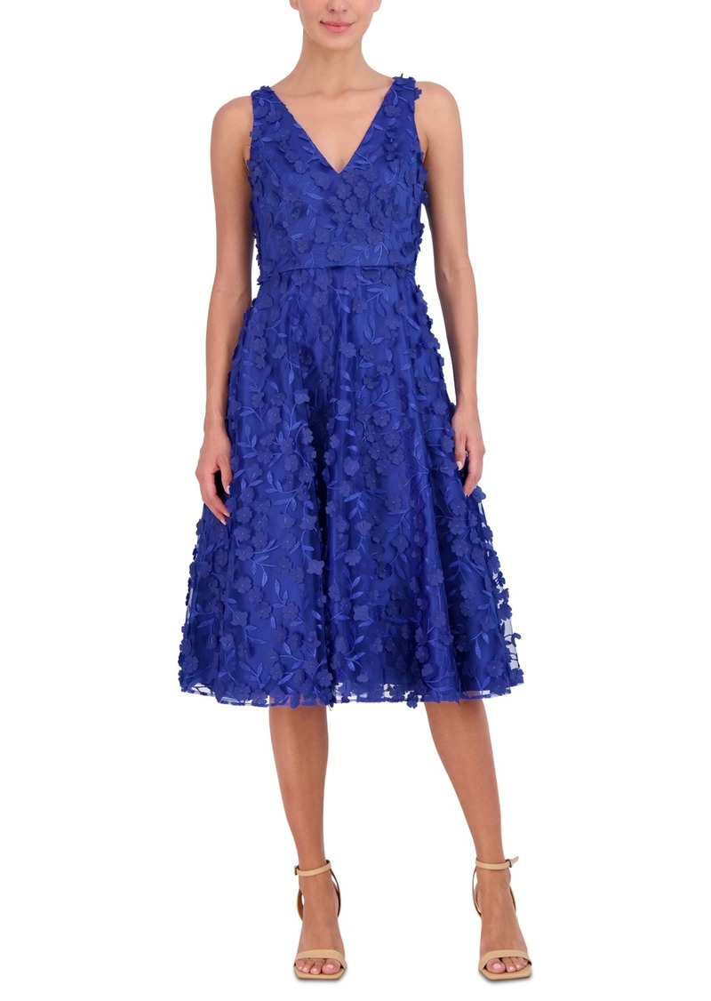 Eliza J Women's 3D-Floral Fit & Flare Midi Dress - Cobalt