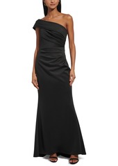 Eliza J Women's Asymmetric-Neck Side-Pleat Scuba Gown - Black