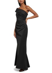 Eliza J Women's Asymmetric-Neck Side-Pleat Scuba Gown - Black